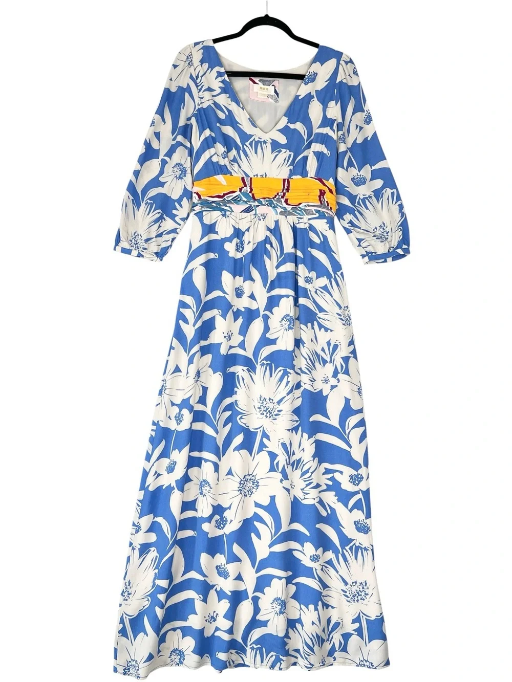 Anthropologie Maeve Belted Kimono Dress Sz 6 Blue Floral Boho Feminine Resort